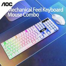 AOC Combo de teclado y ratón con cable KM100: ratón silencioso y teclado cómodo, disponible en blanco y negro, Plug and Play, conjunto universal con cable para ordenador, teclas de alta definición, ratón silencioso para uso de oficina. - Ver 8