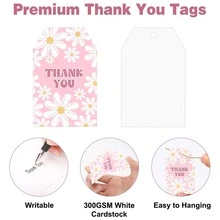 3.3" X 2.1" Daisy Thank You Tags With Strings, Gift Tags For Teacher's Day, Baby Shower, Wedding, Birthday, Pink Paper Tags - View 4