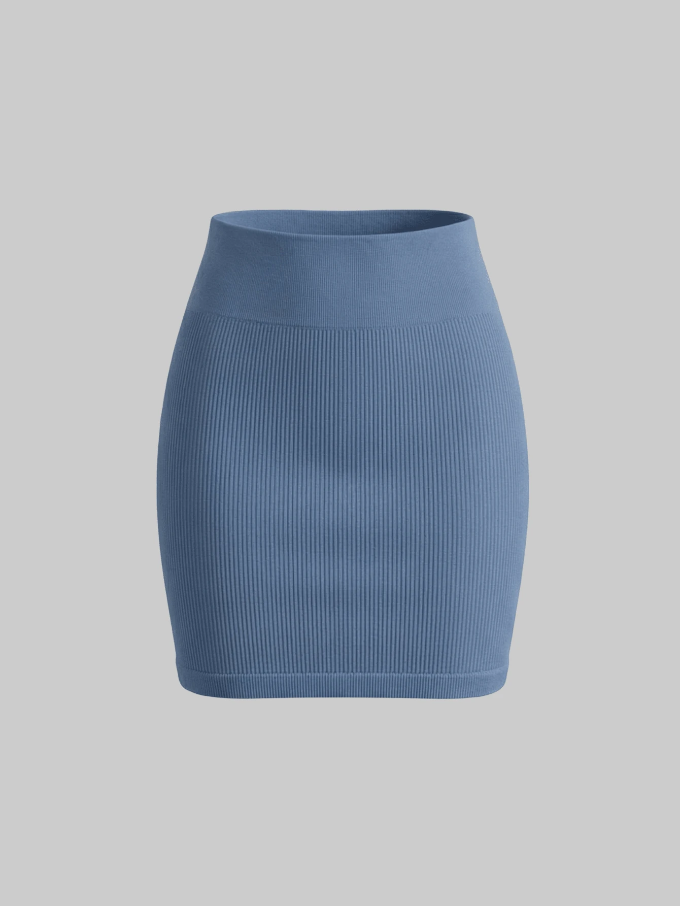 1 pieza Minifalda de punto sin costuras de moda para mujer, falda ajustada y elástica de cintura alta para verano - Neblina azul - Ver 1