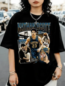 Nathan Scott T-shirt, One Tree Hill-tröja, Tree Hill Ravens-fankläder, James Lafferty OTH-fan-T-shirt - Svart - Visa 6