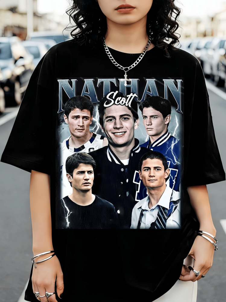 Nathan Scott One Tree Hill T-Shirt – James Lafferty Graphic Basketball Star T-Shirt – Teen Drama Series Merchandise – Fan Gift – FD T-Shirt - 黑色 - 查看 6