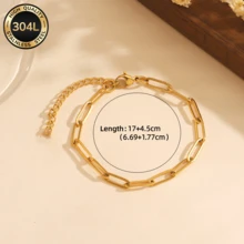 SENLANSP Bộ trang sức tối giản gồm 1 dây chuyền hình chữ nhật bằng thép không gỉ và 1 vòng tay, thích hợp cho nữ giới đeo hàng ngày hoặc dự tiệc. - vàng - Xem 6