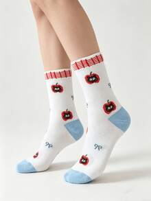1/5 Pairs Summer Thin Versatile Cute Cat Striped & Polka Dot Mid-Calf Socks - Multicolor - View 7