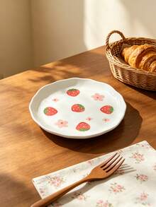 Cabin Kangaroo 1pc/2pcs/4pcs Cute Strawberry Print Ceramic Plates, Aesthetic Flower Dinner Plates, Kawaii Dessert/Snack/Salad Plates, Lovely Tableware For Home Kitchen, Perfect For Breakfast & Party - Multicolor - View 4