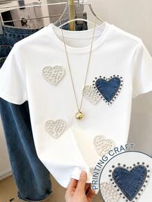 Women's Casual Shirt Print T-Shirt, Short Sleeve And Round Neck, Local Spring/Summer Urban Fashion. - 白色 - 查看 1