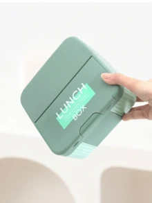 Boîte à bento compartimentée à blocs de couleurs macaron avec ustensiles intégrés, étanche et scellée, design carré mignon avec couvercle rabattable, portable, convient pour l'école, le bureau, le pique-nique et le camping - Multicolore - Voir 4