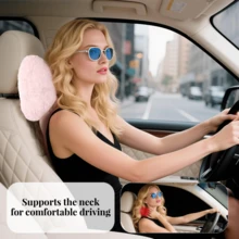Oaoleer 2 Pack Bow Car Headrest Pillows Plush Neck Pillows For Travel Driving Office Chair Head Support Cushions, Also Cute Car Decor Accessories For Women (Pink) - Multicolor - View 4
