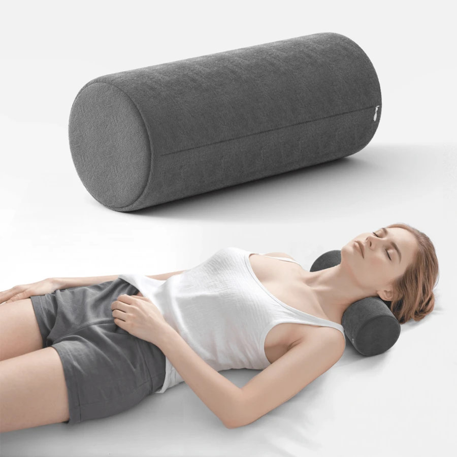 1pc Small Cylindrical Pillow, 28x12cm, Memory Foam Neck Pillow Suitable For Side Sleepers. Leg Pillow Applicable For Bed, Office And Sofa, Soft Plush Cover, Portable And Comfortable Support - Dark Grey - View 1