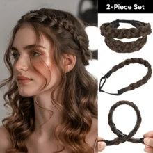 Conjunto de tiara trançada elegante de 35 cm para mulheres, com uma tiara trançada com detalhes e um elástico de cabelo trançado combinando. Disponível em diversas cores, incluindo cinza, preto, dourado, marrom e outras. Conjunto de acessórios de cabelo antiderrapantes de 2 peças para uso diário. - Multicolorido - Ver 20