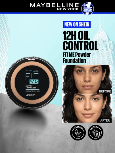 Maybelline بودرة Fit Me مات + بورليس، لون 220 بيج طبيعي، بودرة مات، تغطية كاملة، أساس المكياج، 0.42 أونصة/12 جرام - مات، بودرة، أساس المكياج، طويل الأمد، قاعدة المكياج