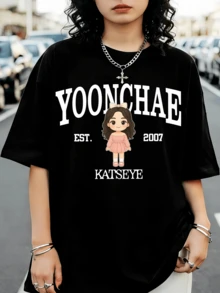 The Black KATSEYE Yoonchae K-Pop Merchandise T-Shirt - Black - View 6