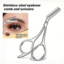 1 pieza Peine y tijeras de acero inoxidable para cejas, tijeras para recortar y dar forma a las cejas para mujeres y hombres - Plateado - Ver 11