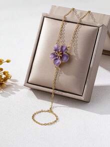 1 pieza Elegante brazalete de flor plisada de metal, adecuado para fiestas y diversas ocasiones - Morado - Ver 2