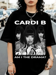 CardiS BB "Är jag dramat?" T-shirt med bootleg-motiv, t-shirt med rappare och fangrafik - Svart - Visa 1