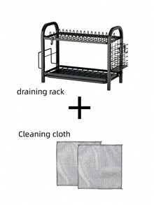 Escurridor de platos de metal negro resistente a la oxidación de 2 niveles, con gran capacidad, soporte para cubiertos, ganchos para tazas y bandeja de goteo extraíble, escurridor de platos ahorra espacio de fácil instalación para encimera o fregadero - Multicolor - Ver 13