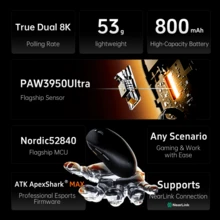 ATKGEAR ATK A9 Series Wireless Gaming Mouse, Bluetooth Connection, Wired Mode, Portable Design, 57g Lightweight, 240-Hour Battery Life, PAW3395 Sensor - View 4