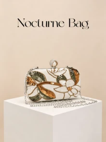 Luxury Floral Embroidered Clutch Bag, White Sequin Hard Case Evening Bag, Suitable For Weddings, Parties And Formal Events - White - View 2