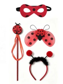 Set da 3 pezzi per festa di Natale, costume da coccinella con ali, fascia, gonna in tulle, guanti e calze, design adorabile a tema insetto, adatto per Ognissanti, feste di Natale e occasioni festive - Multicolore - Visualizzare 3