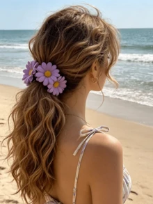 1/4 Peças Scrunchies de Cabelo Girassol, Estilo Havaiano, Acessórios de Cabelo para Praia, Decoração de Festa de Casamento, Boêmio, Adequado para Uso Diário, Fofo e Elegante, Festival, Aniversário - Multicolorido - Visão 3