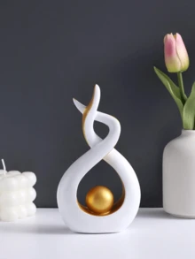 Tác phẩm điêu khắc trừu tượng màu trắng trang nhã với điểm nhấn vàng, trang trí nhà hiện đại, vật trang trí nghệ thuật phù hợp cho phòng khách, phòng ngủ, bàn làm việc, quà tặng sáng tạo. - A - Xem 11