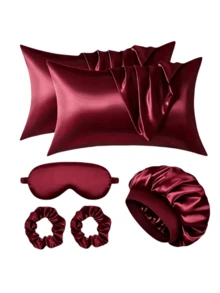 Bộ 6 món vỏ gối satin dành cho nữ, bao gồm mũ ngủ bằng lụa, mặt nạ ngủ và dây buộc tóc, lựa chọn thoải mái tại nhà, người bạn đồng hành tuyệt vời cho giấc ngủ. - Nhiều màu - Xem 14