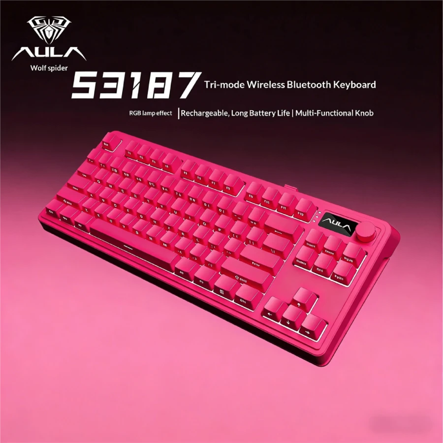 AULA S3187 Wireless Keyboard Bluetooth Mechanical Feel 84Key Layout Customized Tri-mode RGB Light with Knob 1800mAh Battery Ergonomic Office E-sports Gaming Keyboard Original Aula Keyboard - 查看 1