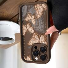 1pc Vintage Style Butterfly Phone Case, Made Of High-Quality Bamboo, Deep Brown Base With Light Brown Butterfly Sketch Pattern, Compatible With Apple 7/8/XR/11 Pro Max/12 Pro Max/13 Pro Max/14 Pro Max/15 Pro Max/16 Plus/16 Pro Max/17 Pro Max/17, 16E, Phone Accessories, Phone Protective Cover - Brown - View 4