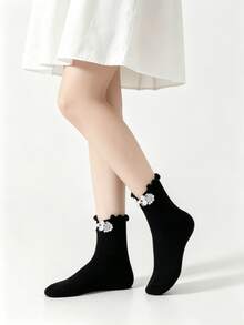 1/2 Pairs Chinese Style Cheongsam Button Lolita Ruffled Mid-Calf Socks, Spring/Summer - Multicolor - View 1