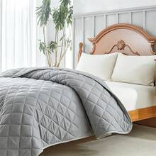 1pc Oversized Lightweight Soft Quilted Bed Cover, Thin Bedspread For Double Bed, All Season Bedding, Spring & Summer - Rhombus - Gray - View 18