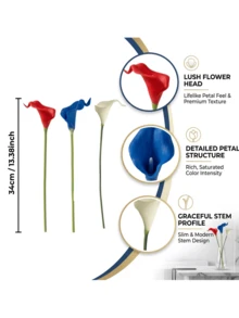 1 pieza Ramo artificial de Calla Lily en rojo, blanco y azul, perfecto para el 4 de julio, el Día de los Caídos, decoraciones de mesa familiar, fiestas, dormitorios, alféizares, porches, arreglos florales y decoración del hogar. - A - Ver 8