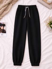 Women Jogger Pants Pantalones Mujer Relax Fit Elastic Cuff Streetwear Trousers - Negro - Ver 2