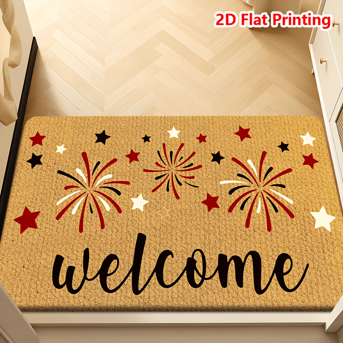 1/2pcs Independence Day Doormat, Soft Absorbent Flannel Non-Slip Washable Multi-Purpose Rug For Entryway, Living Room, Kitchen, Bathroom, Hallway, Holiday Decor With Festive Fireworks & Star Pattern, Celebratory Atmosphere - Multicolor - View 1
