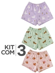 Kit 3 Short Feminino Estampado Confortável Casual Moda Praia/Pijama - Multicolorido - Visão 1