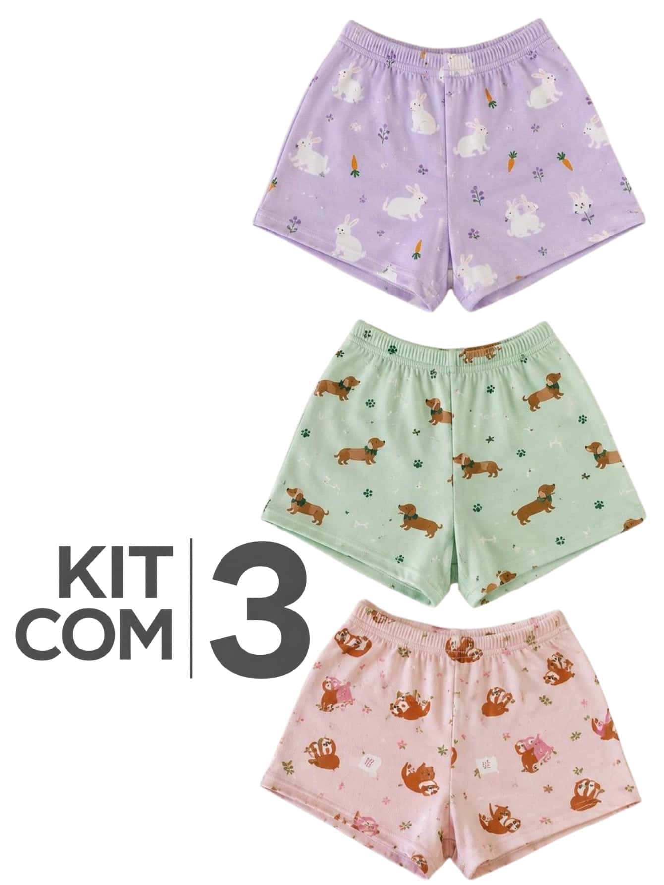 Kit 3 Short Feminino Estampado Confortável Casual Moda Praia/Pijama - Multicolorido - Visão 1