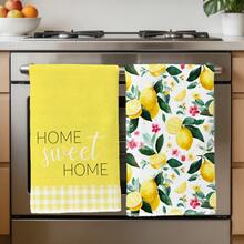 2pcs Lemon Pattern Kitchen Towels, Soft Polyester Material Dish Cloths, Suitable For Kitchen Decor, Cleaning, Holiday Party Decoration, Kitchen & Bathroom Essentials, Home Decor, Housewarming Gift - Multicolor - View 6