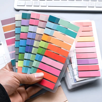 7packs Gradient Multi-Color Mixed Index Sticky Notes, 200 Sheets Per Pad, Brightly Colored, Suitable For Document Classification, Notebook Marking, And Page Annotation Supplies In Office And Study