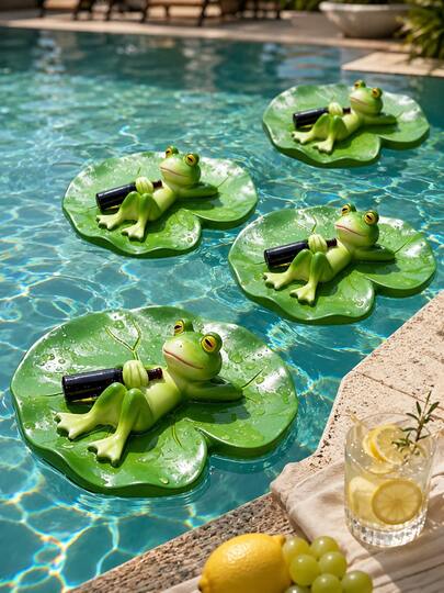 1pc Funny Floating Frog Pool Decor, Leisurely Vacation Lotus Leaf Frog Ornament, Suitable For Summer Pool Party, Vacation Water Play And Party Decoration Cute Frog Lotus Water Landscape Ornament, Cute Floating Water Toy, Suitable For Outdoor Pool, Fish Tank Decoration Gift, Suitable For Pond, Fish Tank, Garden Pool And Gardening Enthusiasts Gift, Water Landscape, Water Decoration, Home Decor, Garden Ornament, Pool Landscape, Pool Party, Pool Toy, Excellent Gift Choice