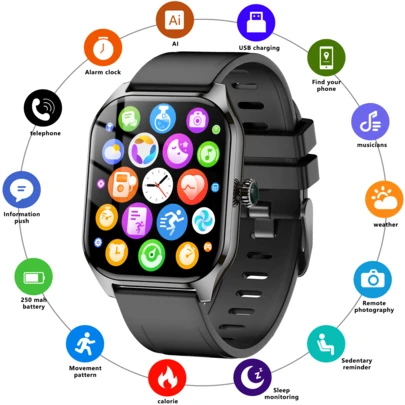  GAWSUG 2.01" Large Screen Smart Watch For Men Women, Premium Zinc Alloy Case, Wireless Calling & Message Reminder, Fitness Tracker With Sleep Monitor & Multiple Sports Modes, IOS & Android Compatible