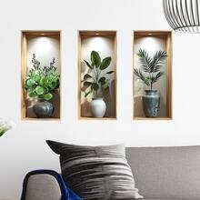 3pcs 3D Visual Effect Green Plant Vase Wall Sticker, Removable Self-Adhesive Waterproof PVC Sticker, Suitable For Living Room, Sofa Background Wall, Entryway, Office, Home Decoration. - Wall Stickers - View 7