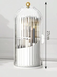 1个鸟笼形笔筒兼桌面收纳盒，旋转式化妆刷架，防尘隔层化妆品收纳盒 - 彩色 - 查看 9