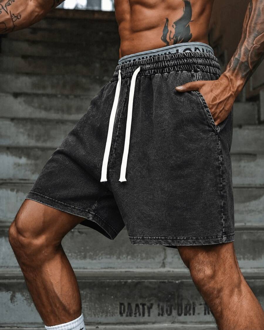 Black Washed Pure Cotton Shorts Comfortable&Versatile Perfect For Daily Outfits Outdoor Activities Beach Fitness And Travel Resistant To Dirt Easy To Clean Easy To Put On And Take Off Fashionable Versatile Ideal Gift For Relatives And Friends High End Texture - 黑色 - 查看 1