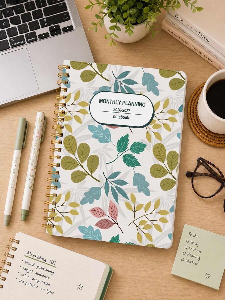 BUBU 2026-2027 Cartoon Academic Planner, 2-Year Spiral Bound Monthly Organizer, Suitable For Students, Teachers And Daily Use, Back To School Office Supplies Essential - Green - View 1