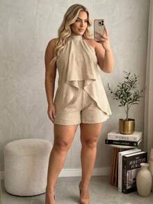 Women's Jumpsuit With Halter Neck, Ruffled Front, And Open Back - 黑色 - 查看 6