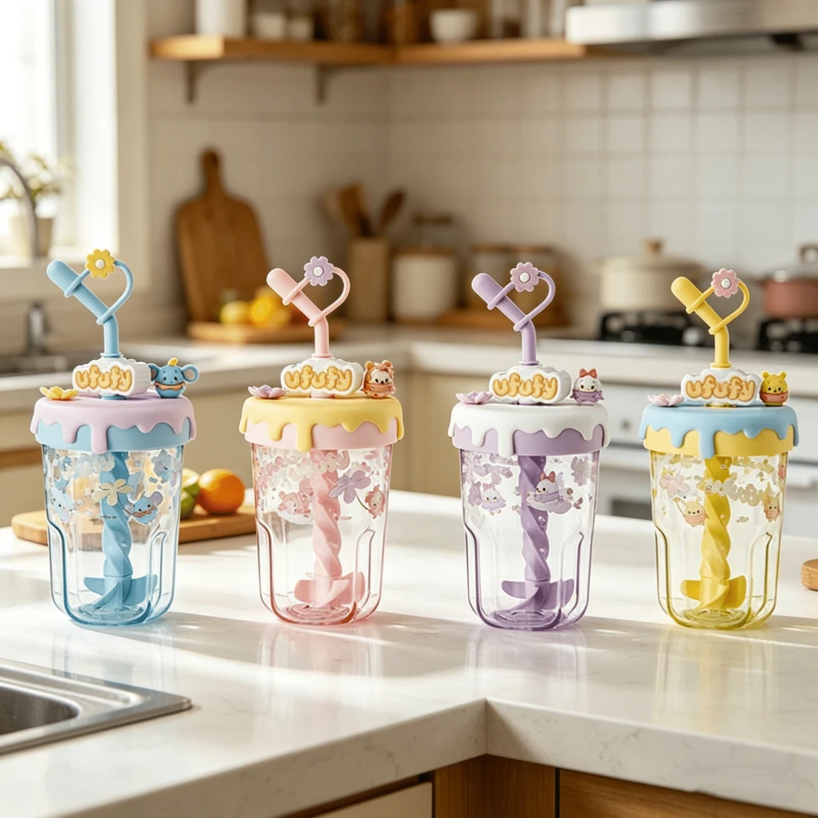 Miniso 名创优品迪士尼Ufufy花卉系列吸管搅拌杯饮水杯可爱卡通小熊维尼小飞象米妮黛丝水瓶保温杯礼品装560毫升/18.94盎司 - 彩色 - 查看 1