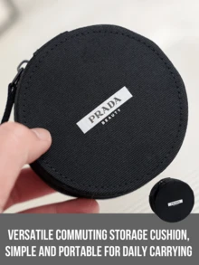 Prada Black Round Canvas Makeup Bag, 8.4cm Diameter, Durable Fabric, Lightweight Design, Can Store Small Items, Suitable For Travel, Personal Use And Gift Giving - Black - View 3
