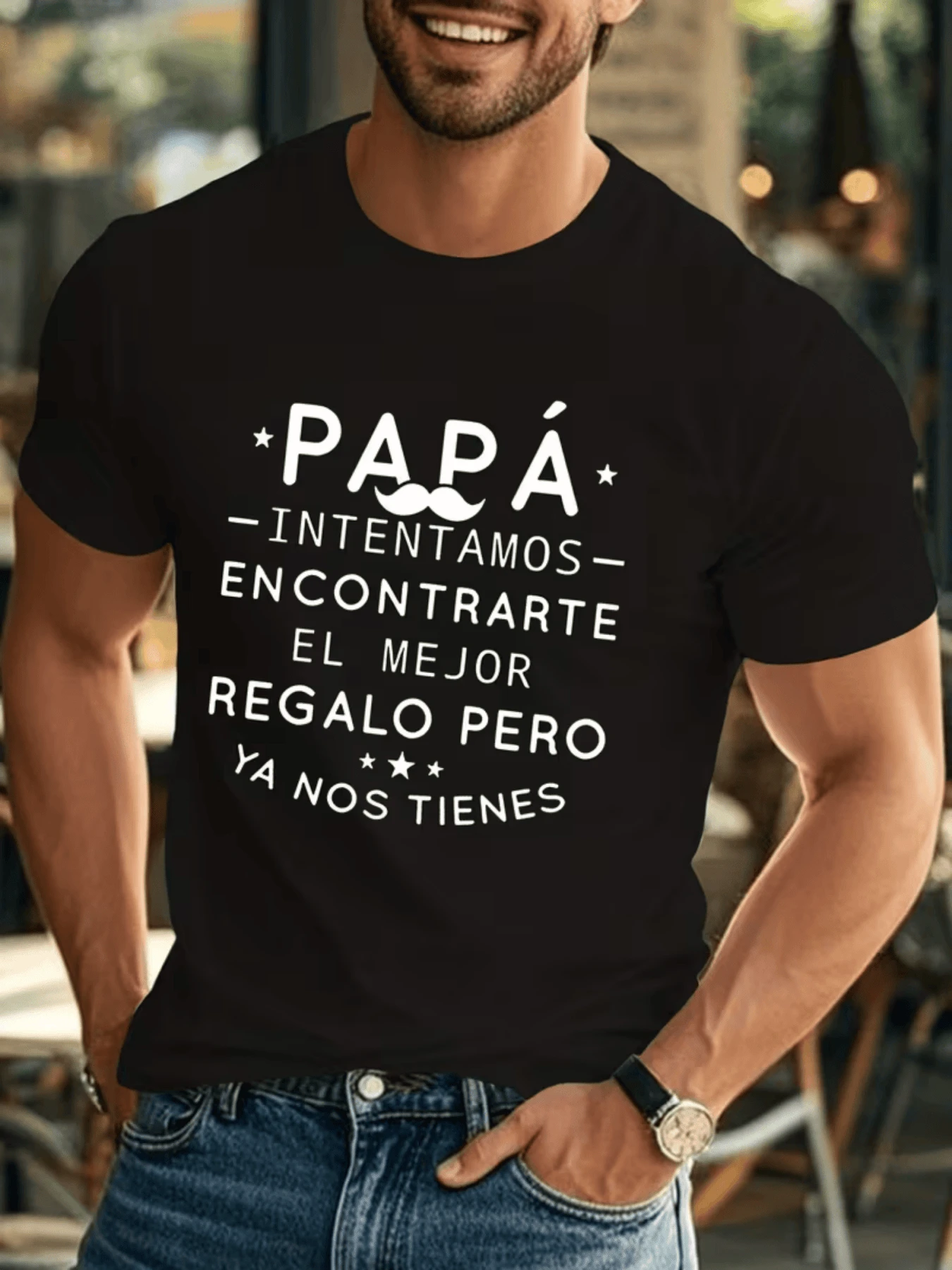 Funny Message With A Phrase Expressing Love And Gratitude Towards Fathers, Highlighting Their Importance As The Best Gift, Ideal For Conveying Affection During Family Celebrations. Comfortable Casual Men's T-Shirt For Father's Day Gift. - 黑色 - 查看 1