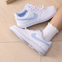 Nike Court Vision Low 合成皮革 復古日常舒適耐穿 透氣支撐 低筒 板鞋 女款 - 白藍 - 查看 4
