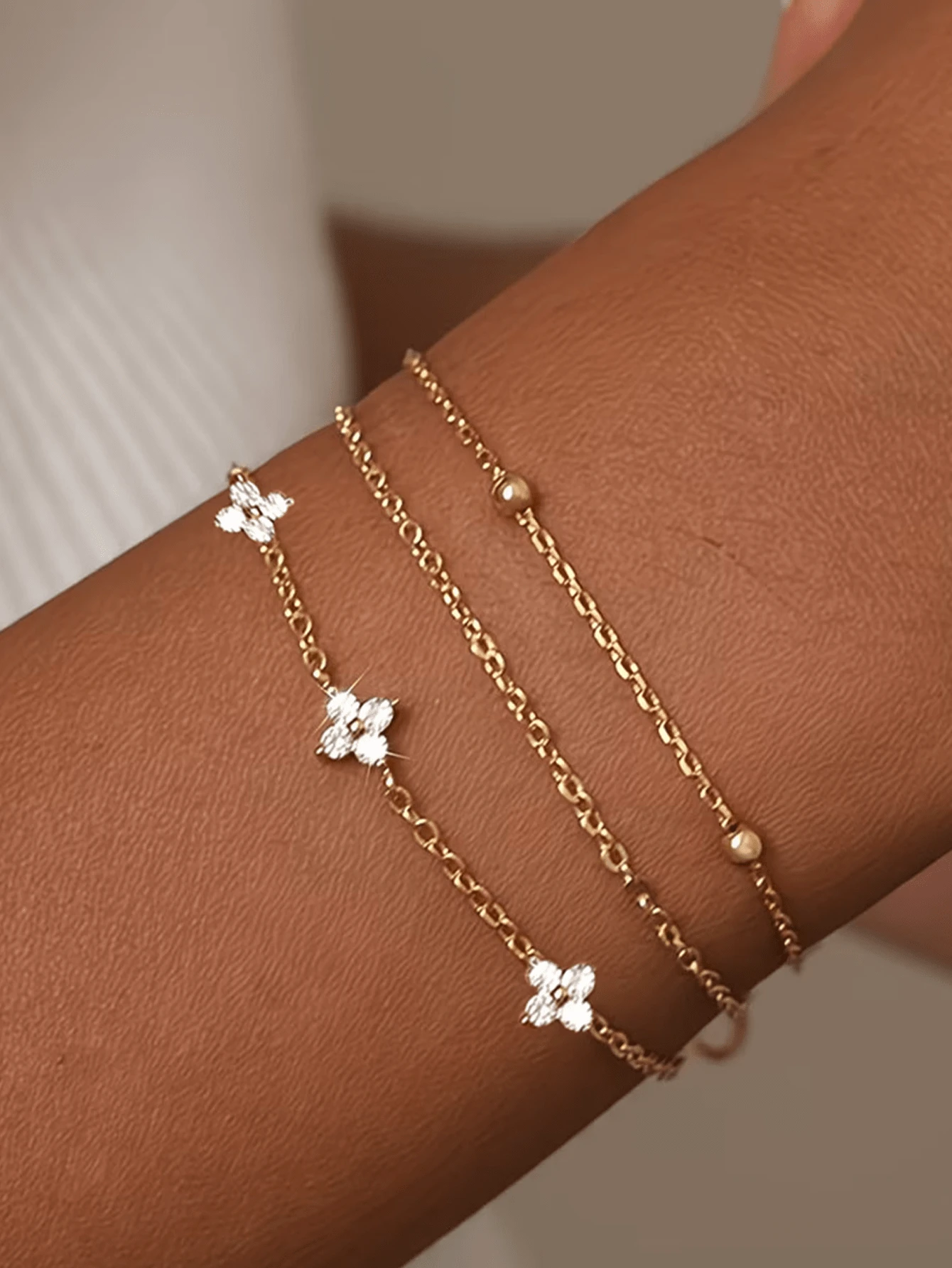 3pcs/Set 304 Stainless Steel 18K Gold Plated Elegant Delicate Layered Bracelet Set, Fashion Minimalist Stackable Thin Chain Bracelets, Suitable For Women's Daily Wear, Party Layering Jewelry, Valentine's Day, Mother's Day, Birthday Gift - Gold - View 1