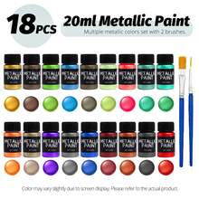 18 Colors Metallic Acrylic Paint Set, 20ml Each Bottle With 2 Brushes, Shimmer Pearl Craft Paint For Canvas, Wood, Stone, Ceramic, DIY Art Projects - Sets - View 10