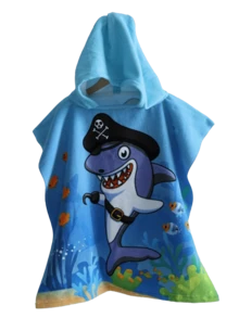 Hooded Cloak Style Super Absorbent Bath Towel, Swimsuit Wearable For Pool, Beach, Bathroom, Shark Pattern - Blue Shark Pirate - View 1